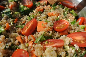 Today we added chopped carrots, baby tomatoes, broccoli florets, and kale